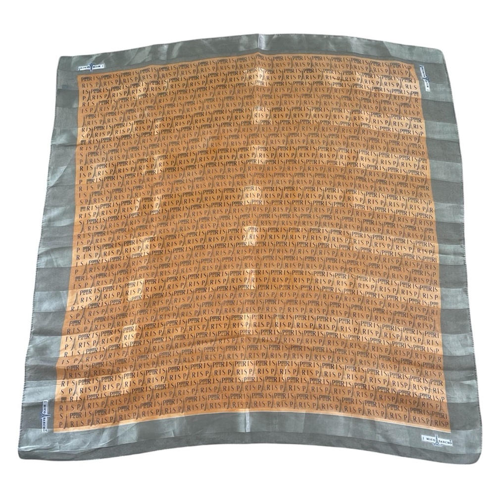 J. Mico Sancho Paris Scarf 36” x 36” Square Silver Gray Apricot Orange
